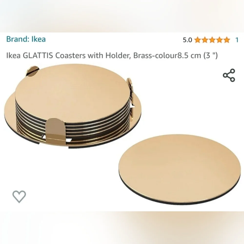 IKEA Glattis Gold Brass Two 6 Pack Coasters With Holder